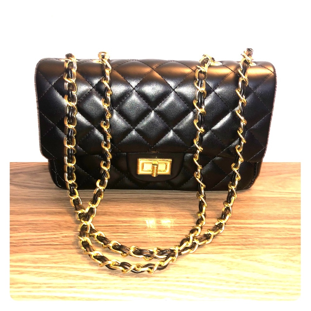 Black quilted flap bag